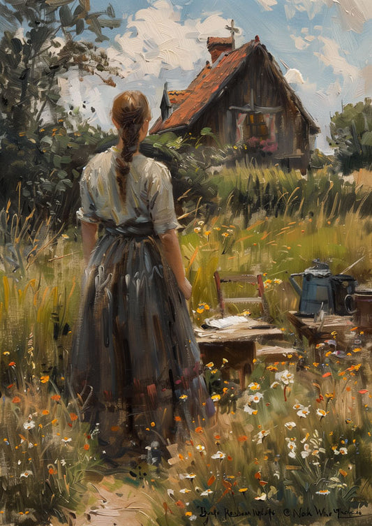 Mujer en casa de campo