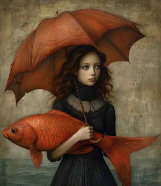 Mujer con pescado rojo