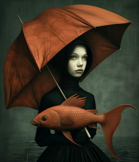 Chica con paraguas rojo